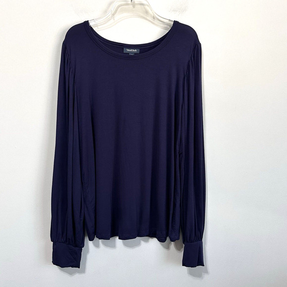 Modcloth Jersey Tee XL Violet Blue Balloon Sleeve Boat Neck Pullover SOFT Casual - Picture 1 of 10